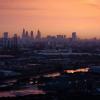 City skyline at sunset